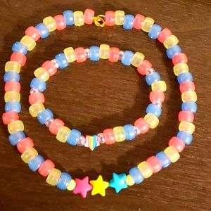 Home made bead bracelet and necklace set: Pan sexual pride